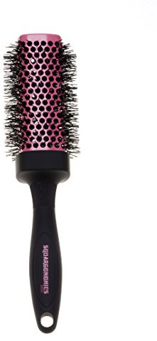 Denman Rund-Haar-Bürste Squargonomics, für schnelles/schonendes Föhnen/Glätten mittellanger Haare, gewellte Nylonborsten, Durchmesser 43 mm, silber