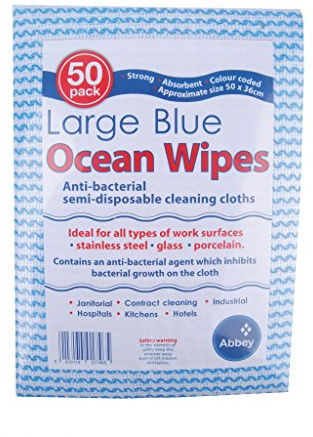 Abbey CCB058 Large Ocean Wipes, Blue (Pack of 50)