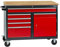 Mobile Werkbank Werktisch Transportwagen rot/anthrazit 5 Schubladen 1 Tür 120x60x93 cm