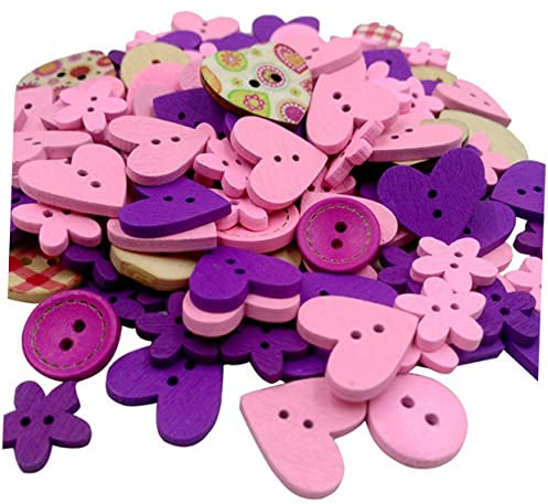 Holzknöpfe 2-Löcher Kinderknöpfe Herz Runde Deko-Knöpfe für Nähen Scrapbooking 40g