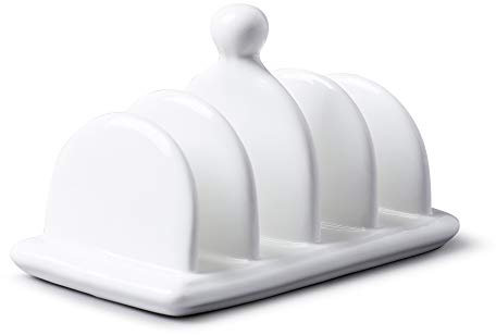 WM Bartleet & Sons 1750 Traditional Porcelain 4 Slot Toast Rack with Carry Handle/Knob– White, One Size