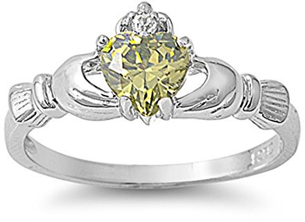 Kleine Schätze - Damen-Ring/Verlobungsring Claddagh - 925 Sterlingsilber - Peridot Zirkonia