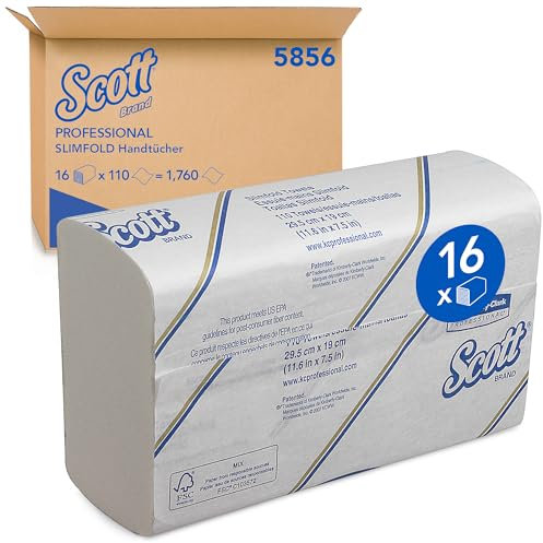 Scott Papierhandtücher Slimfold 5856, 1-lagige weiße Papiertücher für Spender, Falthandtücher mit Airflex-Technologie und Einzelblattentnahme, 12 Packungen x 147 Falthandtücher (1.764 Tücher)
