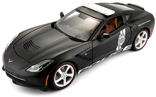 Maisto Corvette Stingray Polizei 2014, Modellauto mit Federung, Maßstab 1:18, Türen und Motorhaube beweglich, Fertigmodell, lenkbar, 24 cm, schwarz (536212)