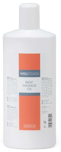 WellTouch Basic Massage Oil,1-Liter-Flasche, neutral, reizfrei, sparsam im Verbrauch, Massage-Öl in Profi-Qualität für Physiotherapie, Spa & Wellness