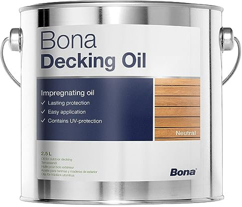 Bona GT551115001 Decking Oil, 2.5L - Superior Protection for Wooden Deckings & Exterior Woodwork, Neutral Clear, Contains UV Protection, Excellent Water Repellence, Lasting Protection, 20 m²/litre