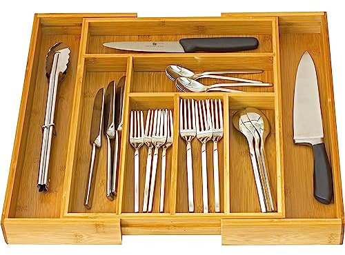 HOME IT Organizador de cajones de cubiertos expandible, separadores de cajones de cubiertos, organizador de cajones de cocina, bonito soporte para cubiertos