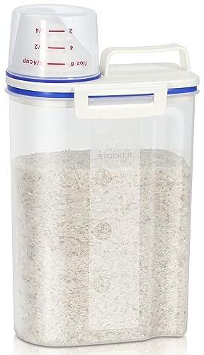 TBMax Rice Container 4 Lbs / 2 Kg Rice Dispenser with Measuring Cup, BPA-Free Plastic Kitchen Pantry Food Storage Holder for Oatmeal Flour Grain, Small Pet Cat Dog Food Container