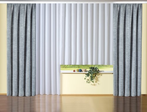 Georg Chr. Wirth Thermo Chenille Vorhang Jasmin unifarben, 335 g/qm Einzel Gardinenschal, Rauchblau, 250X135 KRÄUSELBAND