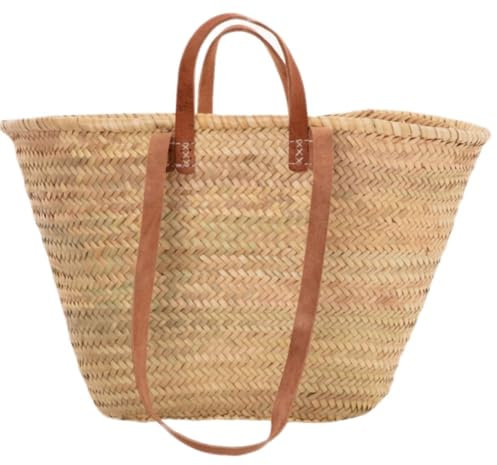 Sasha LARGE size Traditional French Style Market Basket Bag (long and short leather handles)