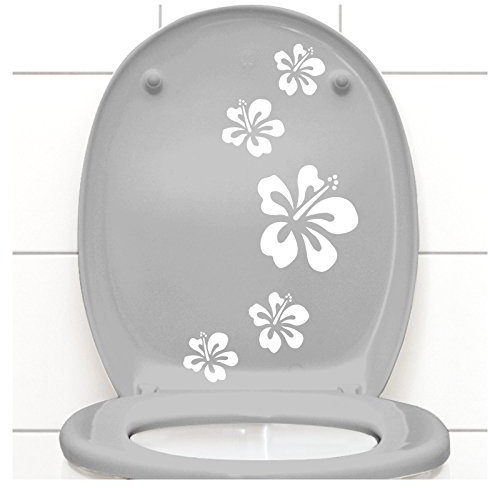 Grandora Klodeckel Aufkleber Hibiskusblüten I weiß 5er Kreativset I Bad Blüten Blumen Hibiskus Aufkleber Wandaufkleber Wandsticker W916