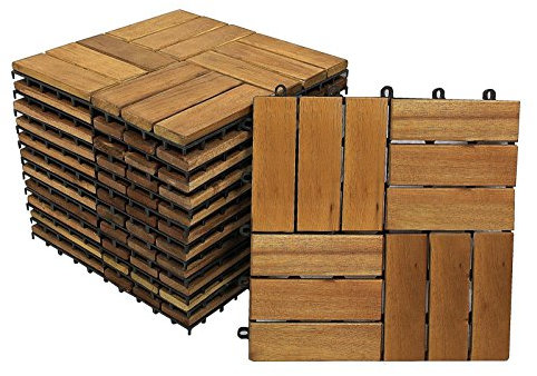 Holzfliesen 02 22 Stück 2 m² Hartholzfliesen aus Akazienholz für Balkon Terrasse Garten mit Drainage Klicksystem