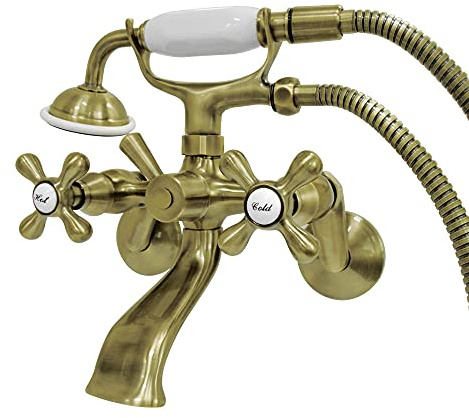Kingston Brass KS266AB Vintage 6 Adjustable Wall Mount Clawfoot Tub Faucet, Antique Brass