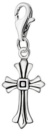 Quiges Charms Anhänger Schwarzes Quadrat Zirkonia 3D Keltisches Kreuz Versilbert Damen Schmuck für Bettelarmband