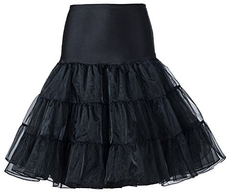 50's Petticoat Underskirt Retro Vintage Swing 1950's Rockabilly White, Black 14 Colours (L-XXL, Black)