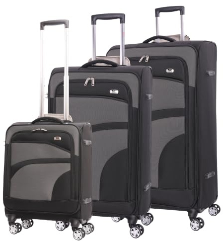 Aerolite Super Lightweight 4 Wheel Spinner Suitcase Travel Trolley 3 Piece Luggage Set, 21 Cabin + 26 + 30, Black/Grey