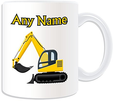 Tazza per escavatore, con motivo di trasporto, colore bianco, qualsiasi nome, messaggio sul tuo unico – guidatore tracciato scavatore per veicoli pesanti, autocarri stradali JCB CAT pala meccanica HGV