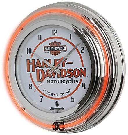 Harley-Davidson Motorcycle Double Neon Bar & Shield Clock, Orange Neon HDL-16623