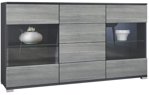 Vladon Sideboard Bari V1, Kommode mit 2 großen Türen und 4 Schubladen, Anthrazit matt/Avola-Anthrazit (138,5 x 75,5 x 35)