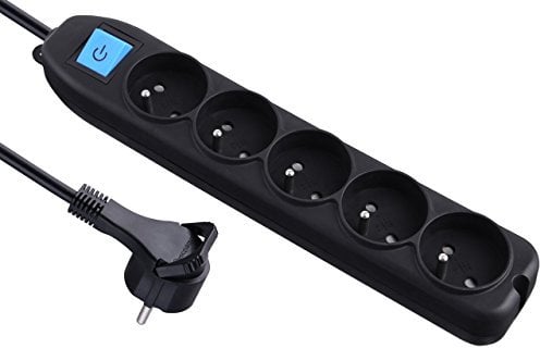 Electraline 32052 Bloc 5 prises avec interrupteur/fiche plate 1,5 m Noir