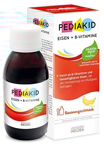 PEDIAKID - Sirop Fer + Vitamines B - Complément Alimentaire Naturel - Formule Exclusive au Sirop d'Agave - Optimise les Apports en Fer - Contribue à Réduire la Fatigue - Goût Banane - Flacon 125 ml