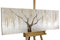 KunstLoft Leinwandbild | 100% HANDGEMALT | 150x50cm | Gemälde 'Trauerweide im Nebel' | Wald & Bäume | Beige | Wandbild Wohnzimmer
