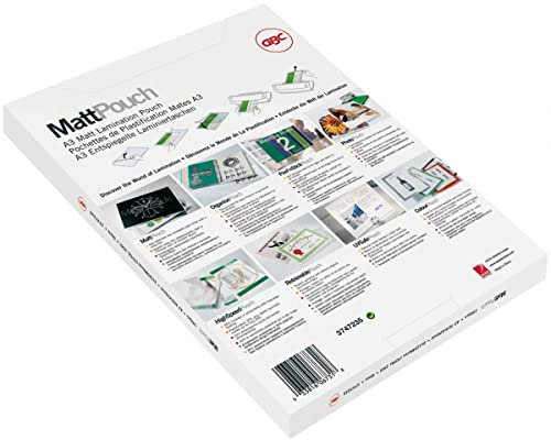 GBC Laminierfolien A4 Matt 75 mic, Beschriftbare Oberfläche, Robuste Laminiertaschen im 50er Pack, Glänzend, Transparent, Ideal für Büro & Schule, 3747520
