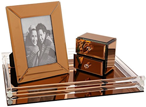 American Atelier 1331046 Kupfer Glas Vanity-Set mit Bilderrahmen und Jewelry Box