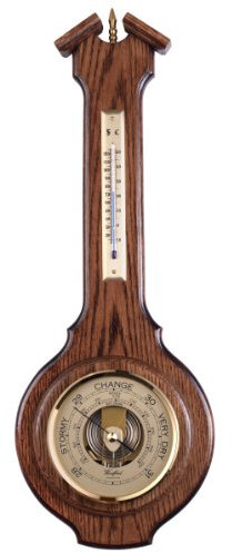 Traditional Wall Barometer Thermometer Plaque - Solid Oak & Brass - Banjo shape