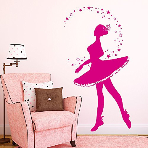 Wandtattoo-Loft Wandaufkleber „Ballerina mit Sternen“ - Wandtattoo Tänzerin mit Sternen und Punkten / 49 Farben / 4 Größen/Flieder / 80 x 150 cm