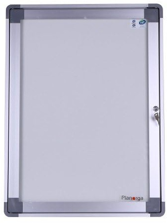 Vitrine Planorga d'intérieur à charnière amovible, aluminium anodisé, Fond Métal, 9 Feuilles