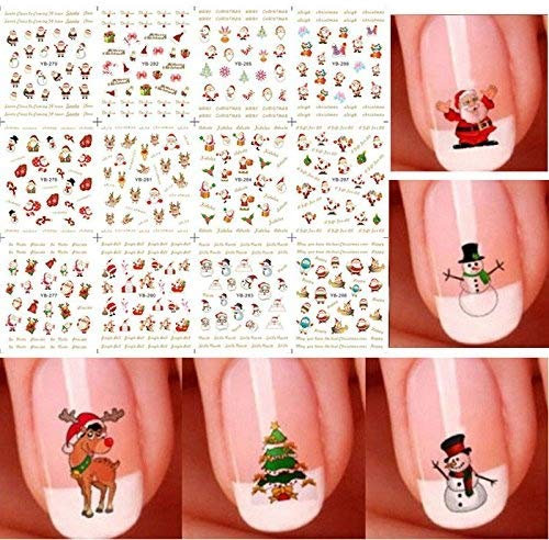 Starworld Christmas 12 Pieces 3D Nail Art Stickers Decals, New Year Various Sticker / False Nail Manicure Decals Gems Glitter Toe Wraps / Random Sending