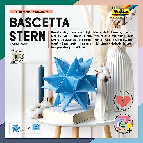folia 860/1515 - Bastelset Bascetta Stern, Transparent violett, 15 x 15 cm, 32 Blatt, fertige Größe des Papiersterns ca. 20 cm, mit ausführlicher Anleitung - ideal zur zeitlosen Dekoration