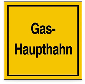 Betriebsausstattung24 Hinweisschild für Gasanlagen - Gas- Haupthahn - 20,0 x 20,0 cm - Aluminium, geprägt
