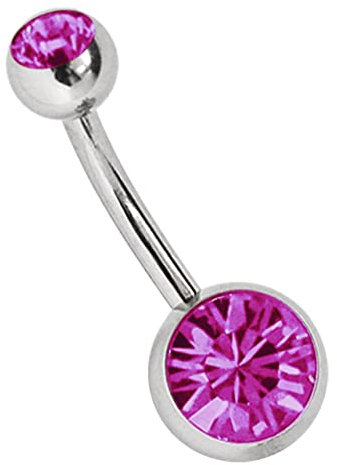 Titan Bauchnabel Piercing 1,6 x 6 mm mit Zirkonias rund in 8 mm + 5 mm Stein Kugel in pink