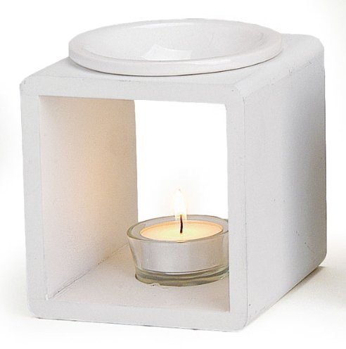 levandeo Duftlampe Farbe: Weiß - Holz + Keramik - Aromalampe Aromaspender für Duftöl/Duftwachs