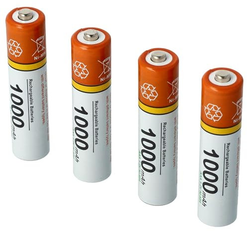 vhbw Lot de 4 Piles Rechargeables AAA, Micro, R3, HR03 1000mAh Compatible avec AEG Eole 1425, 1800B, 1825