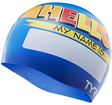 TYR Kid Hello My Name is Junior Swim Cap (Blue), All