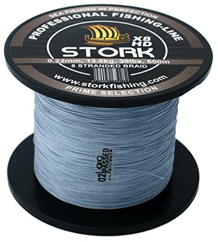 Stork HDx8, 8-Fach geflochtene premium Angelschnur 600m (Hellgrau, 50 lbs / 22.7 kg / 0.33 mm)