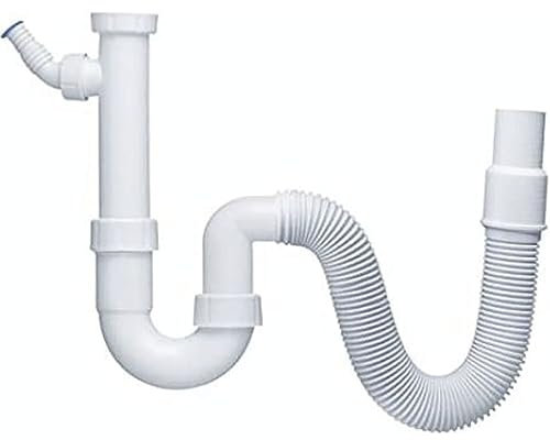Haas Siphon 6/4 Zoll Gewinde + Flexibler Ablaufschlauch 40/50mm universell verwendbar, Kunststoff weiß