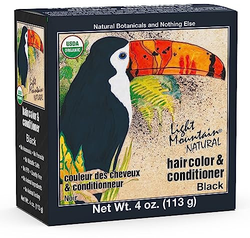 Light Mountain Henna Hair Color & Conditioner - Black Hair Dye for Men/Women, Organic Henna Leaf Powder and Botanicals, Chemical-Free, Semi-Permanent Hair Color, 4 Oz