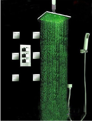 Gowe Plafonnier Contemporain 30,5 cm Plastique ABS lumière LED Tête laiton robinet de douche thermostatique