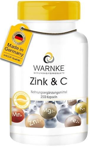 Zink + Vitamin C - 300mg Vitamin C und 5mg Zink pro Kapsel - 250 Kapseln - vegan & hochdosiert - Großpackung | Warnke Vitalstoffe - Deutsche Apothekenqualität