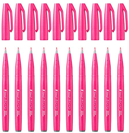 Pentel SES15C-P - Brush Sign Pen Faserschreiber, 10 Stück, pink