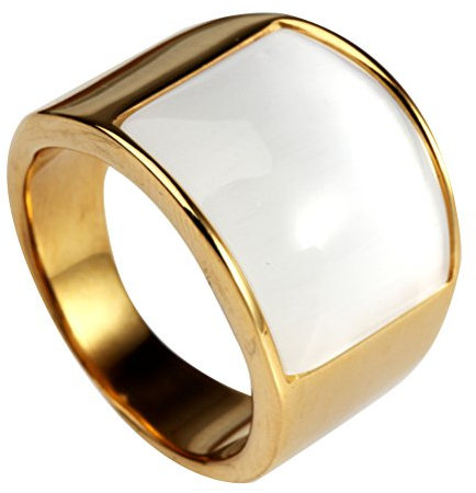 HIJONES Schmuck Damen Herren Mosaik Katzenauge Stein Edelstahl Opal Ringe, Weit, Gold und Weiß, Größe 66 (21.0)