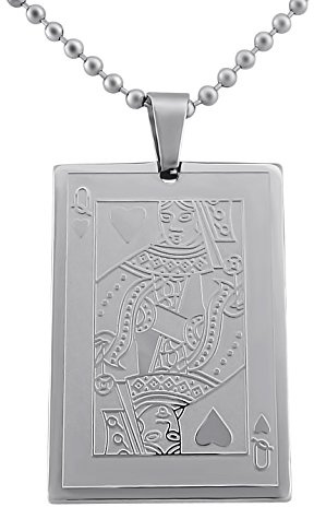 Hanessa Edelstahl Herren-Schmuck Halskette Herz-Dame Silber Spielkarte Anhänger Poker Card Guard Karten-Beschützer Geschenk zu Weihnachten für den Freund/Mann
