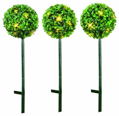 Best Season 612-83 LED-Buchsbäume auf Ständer, beleuchtet, 3er- Set, mit Trafo, ca. 45-16 cm, warm weiß