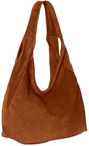 Caspar Große Damen Veloursleder Schultertasche Samtweiche Beuteltasche aus Leder - CLASSIC LINE - Modell No.618 - Made in Italy, Farbe:braun