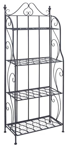 Deco 79 Metal Scroll Indoor Outdoor Tall Folding 4 Shelf Bakers Rack, 25 x 12 x 64, Black