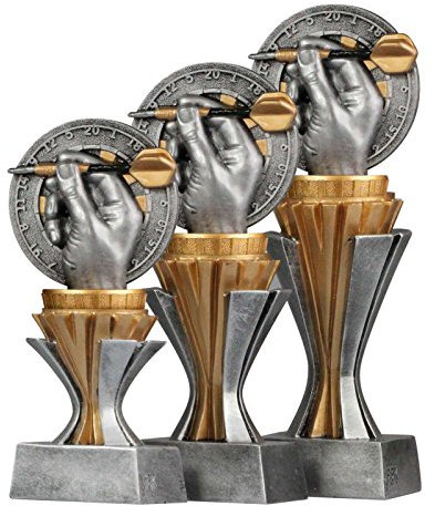 Pokalset Trophäen Dart/Darts mit Gravur 3 Stück Größe S, M und L